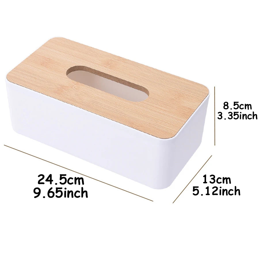 24.5x13cm Rectangular Imitation Wood Tissue Box Detachable Plastic Tissue Holder Dispenser for Bathroom Living Room Office