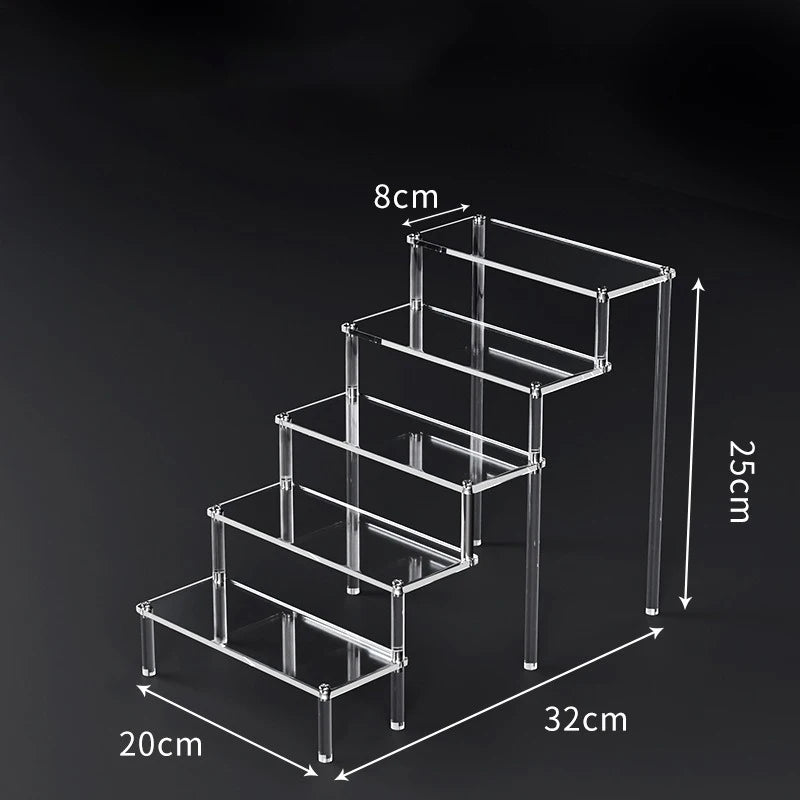 1-5 Tier Acrylic Display Risers Clear Shelf Doll Clay Figurine Display Stand for Desserts Perfume Organizer Showcase W-10