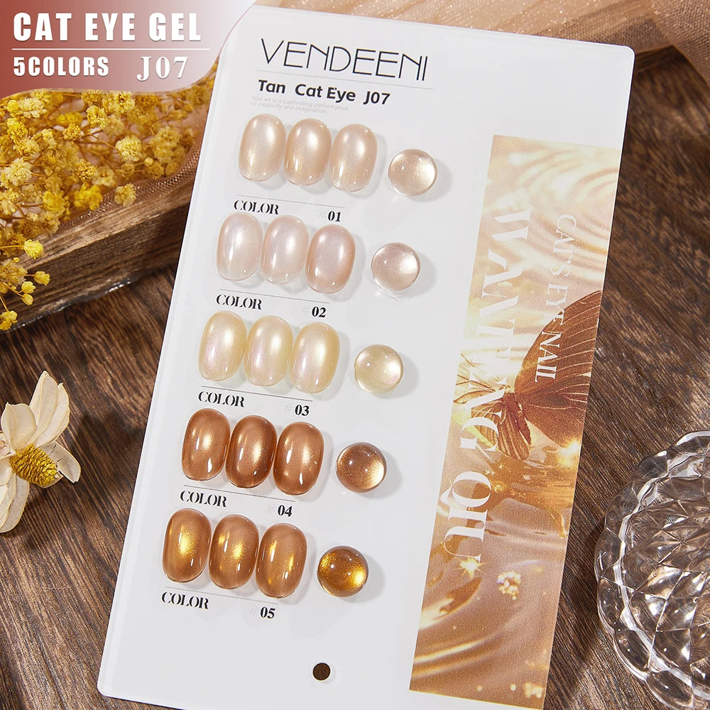 Vendeeni 5 Colors/Set Crystal Cat Eye Gel Nail Polish Semi Permanent Sparkling Magnetic UV LED Soak Off Gel Varnish With Display