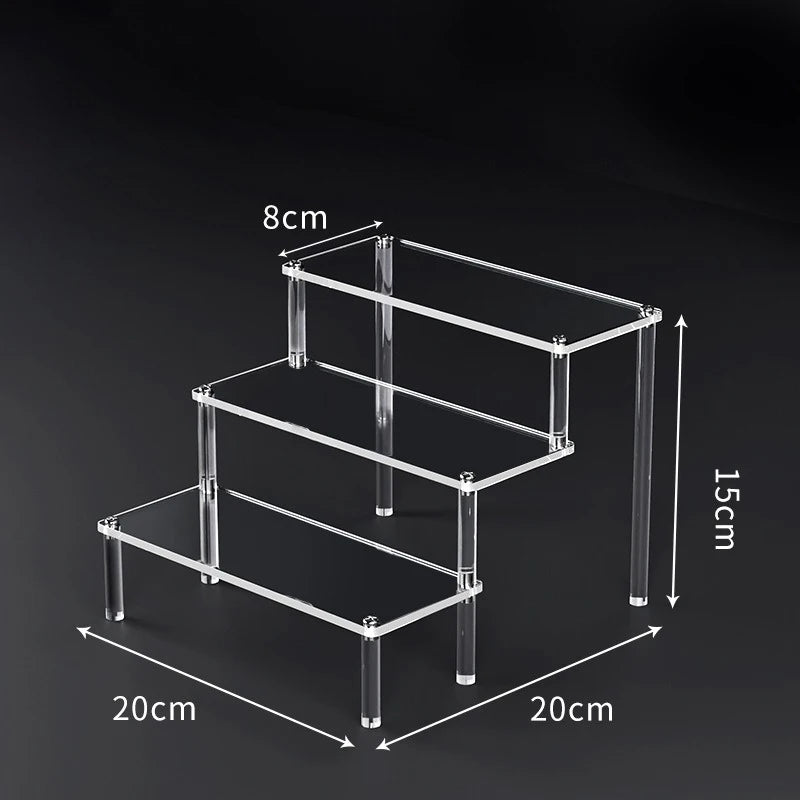 1-5 Tier Acrylic Display Risers Clear Shelf Doll Clay Figurine Display Stand for Desserts Perfume Organizer Showcase W-10