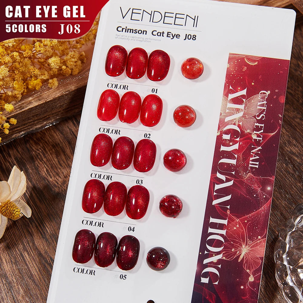 Vendeeni 5 Colors/Set Crystal Cat Eye Gel Nail Polish Semi Permanent Sparkling Magnetic UV LED Soak Off Gel Varnish With Display