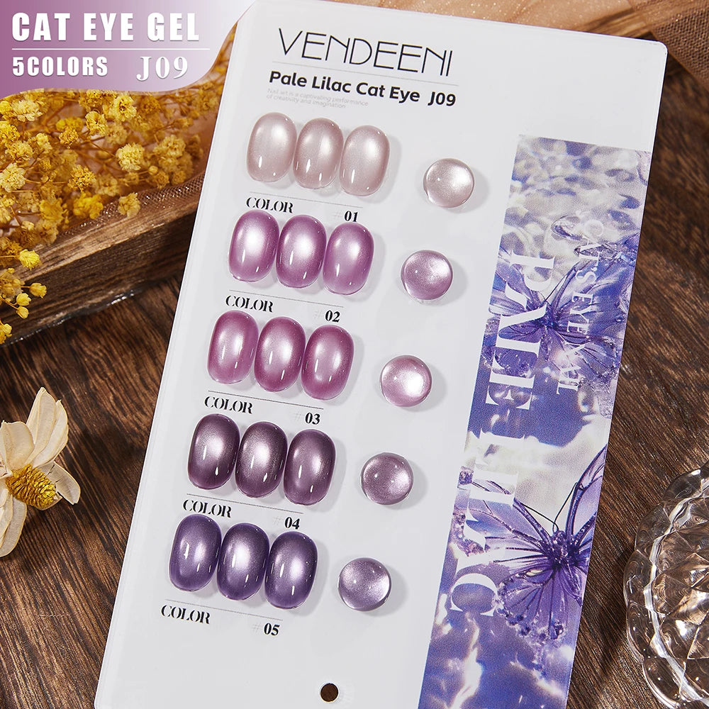 Vendeeni 5 Colors/Set Crystal Cat Eye Gel Nail Polish Semi Permanent Sparkling Magnetic UV LED Soak Off Gel Varnish With Display