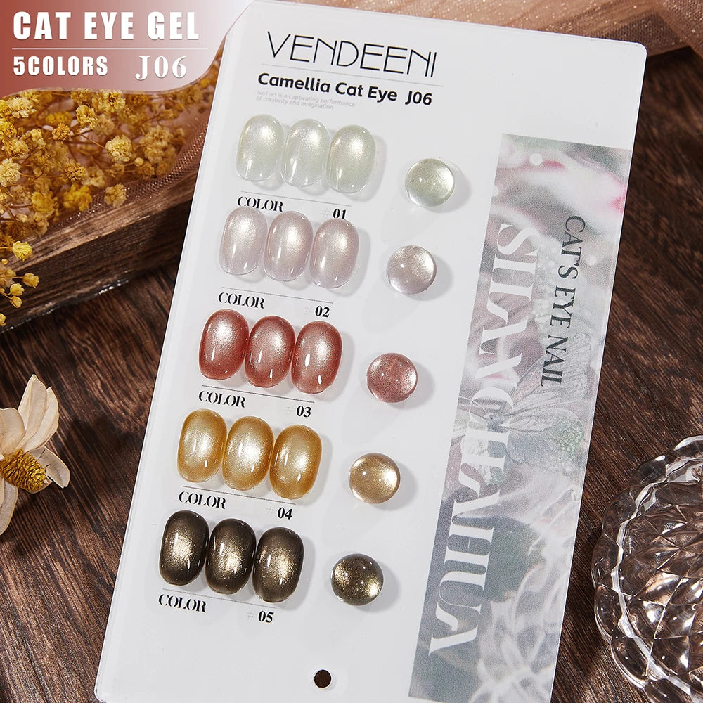 Vendeeni 5 Colors/Set Crystal Cat Eye Gel Nail Polish Semi Permanent Sparkling Magnetic UV LED Soak Off Gel Varnish With Display