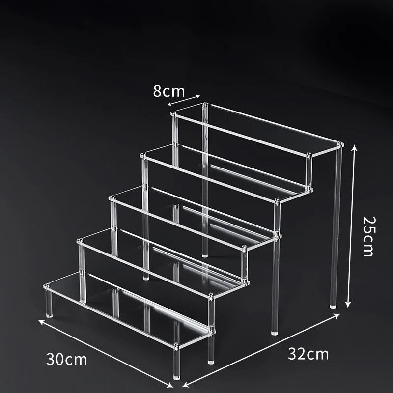 1-5 Tier Acrylic Display Risers Clear Shelf Doll Clay Figurine Display Stand for Desserts Perfume Organizer Showcase W-10