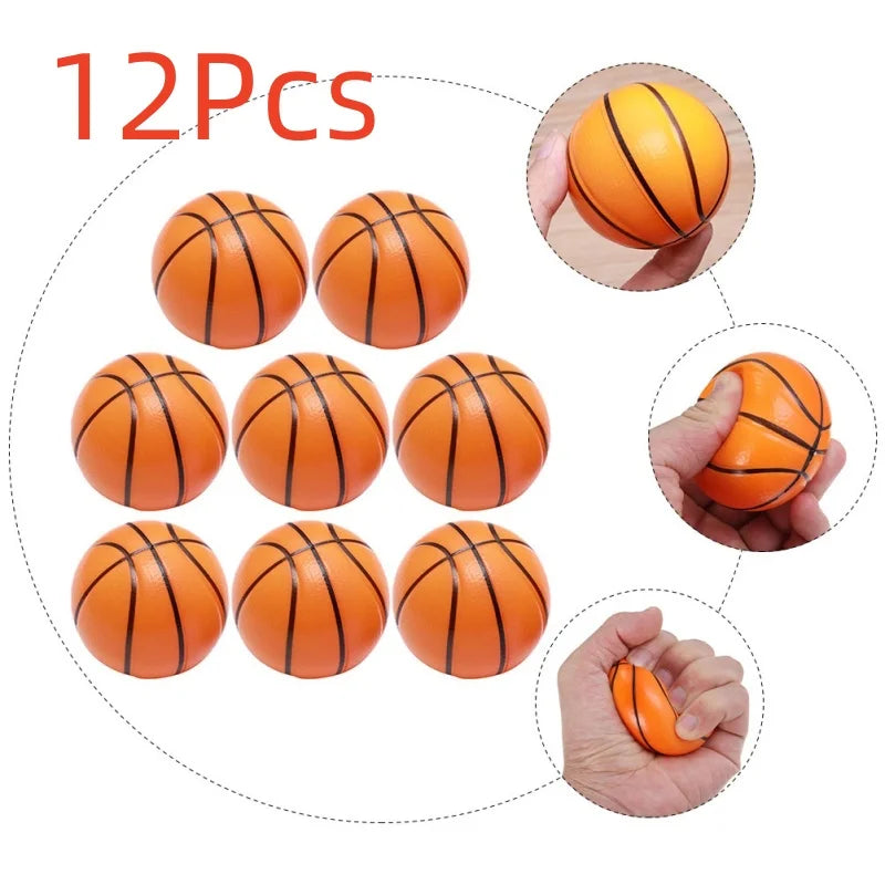 12Pcs 6.3cm Foamed Basketball Stress Balls Kids Stress Balls Toys Stress Balls Foam Rubber squeeze Anti Stress Toy Balls Soccer