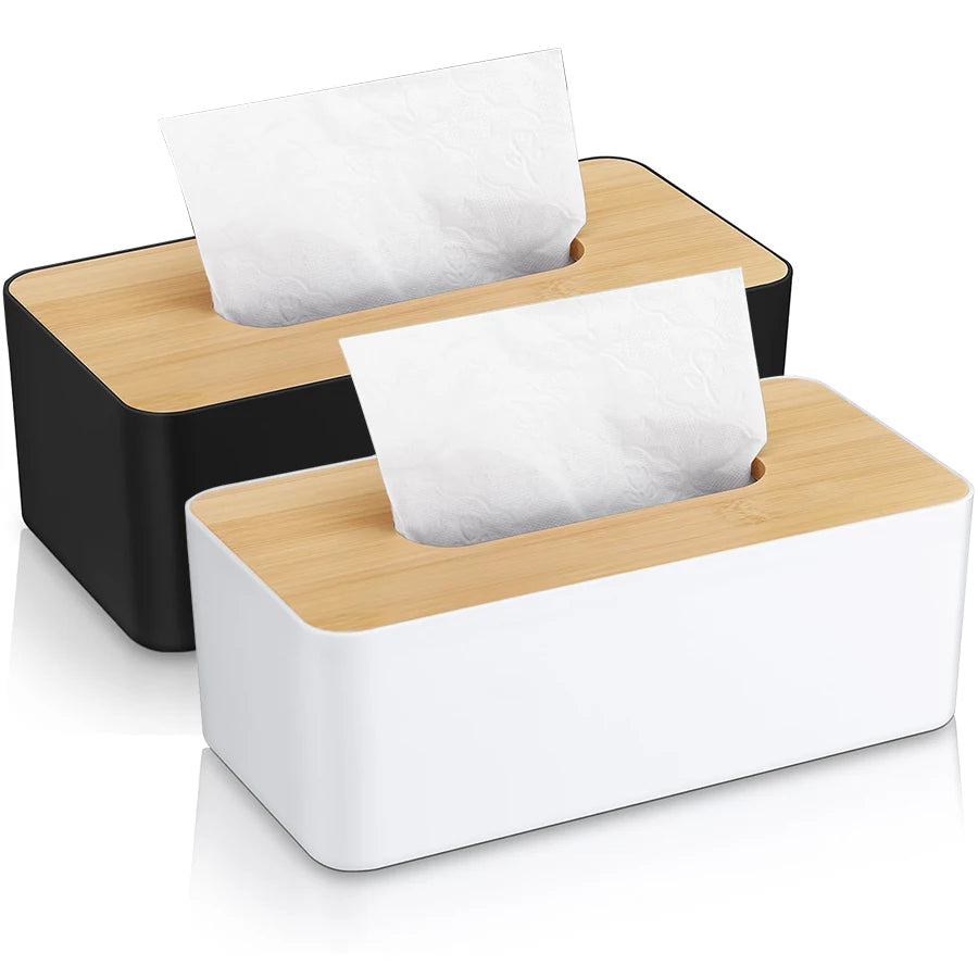 24.5x13cm Rectangular Imitation Wood Tissue Box Detachable Plastic Tissue Holder Dispenser for Bathroom Living Room Office