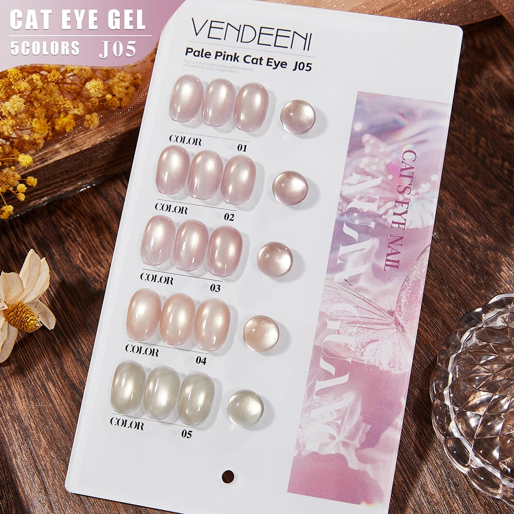 Vendeeni 5 Colors/Set Crystal Cat Eye Gel Nail Polish Semi Permanent Sparkling Magnetic UV LED Soak Off Gel Varnish With Display