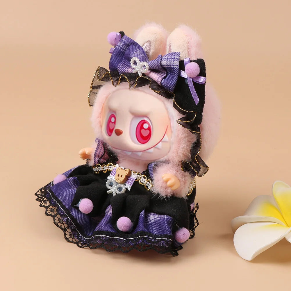 For 17cm Labubu V2 V1 Cartoon Purple Dress Cute Doll Clothes Outfit Accessories Idol Doll Clothing for Kid Gift for Labubu Ropa