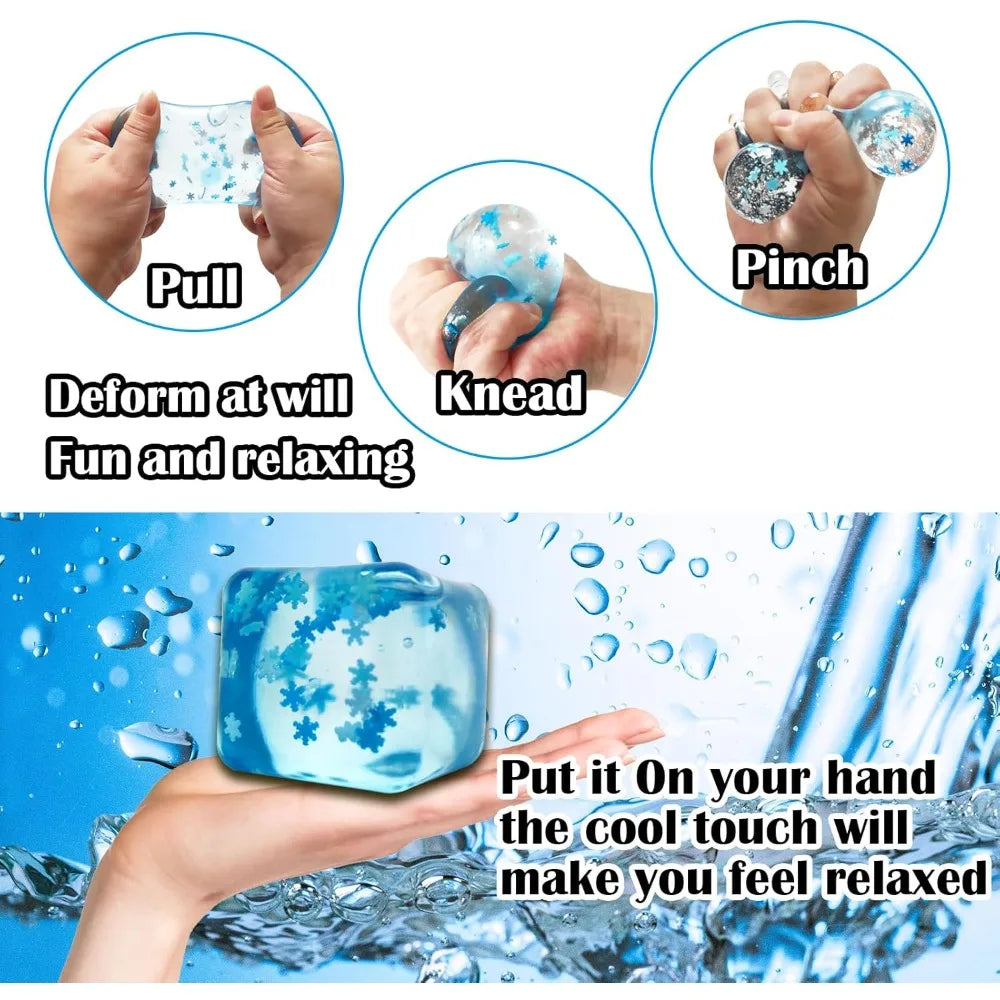 Squishy Ice Cube Fidget Toys, Stress Relief Ball for Adults Kids Anxiety, Sensory Toys for Autism ADHD, Easter Christmas Gift