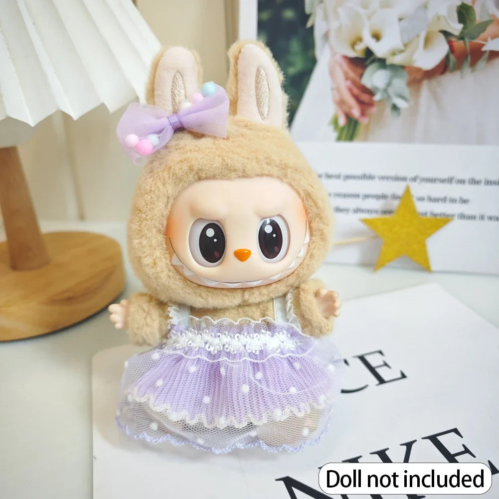 For 17cm Labubu V2 V1 Cartoon Purple Dress Cute Doll Clothes Outfit Accessories Idol Doll Clothing for Kid Gift for Labubu Ropa