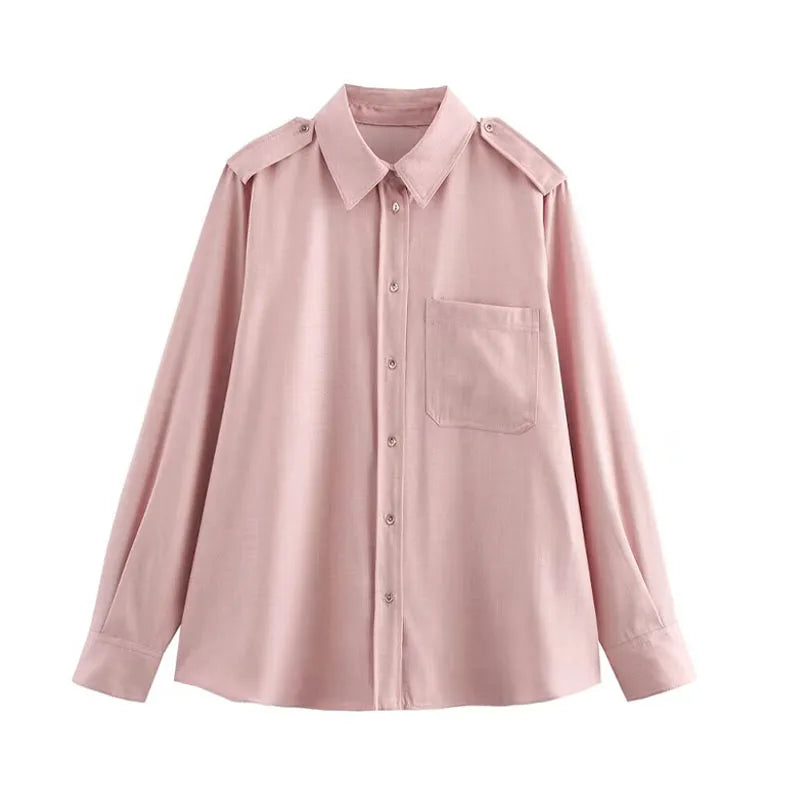 HH Women's Fashion Suit Pink Turn-Down Collar Long Sleeve Single Breasted Shirts+High Waist Long Pants Female Spring Sets